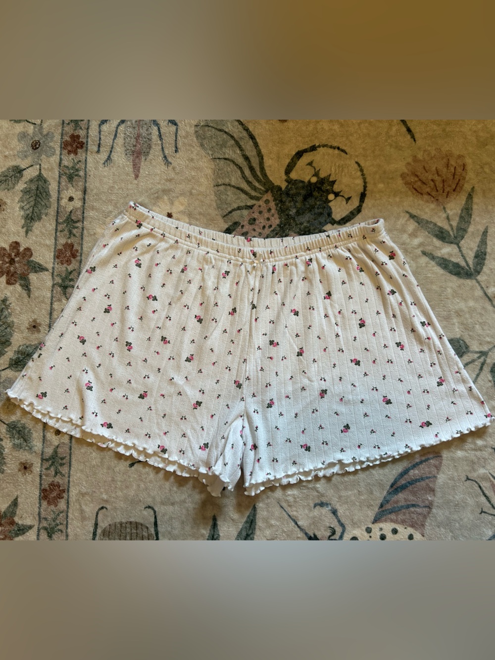 Aerie White Pointelle Ribbed Floral Lounge Shorts